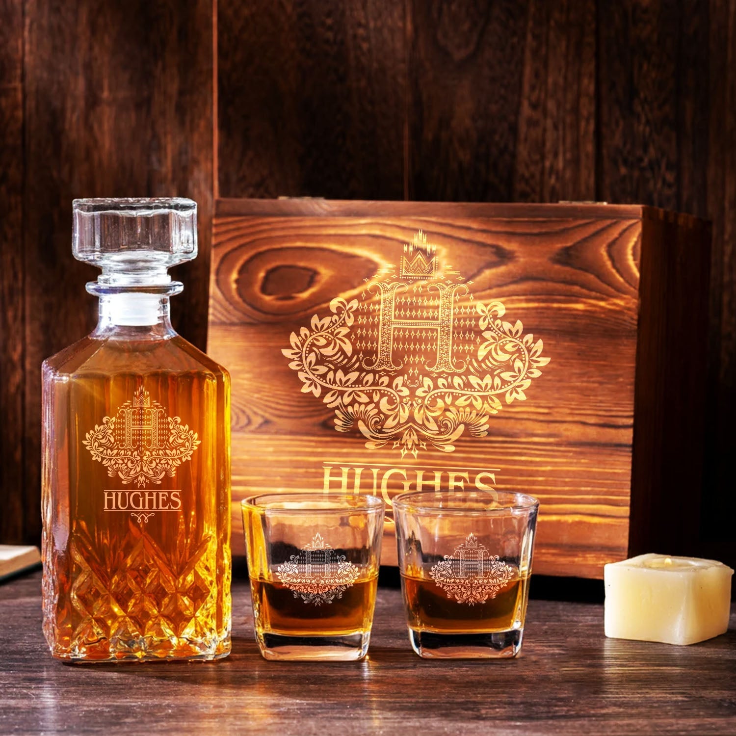 Personalized Whiskey Decanter With Wood Box Groomsmen 