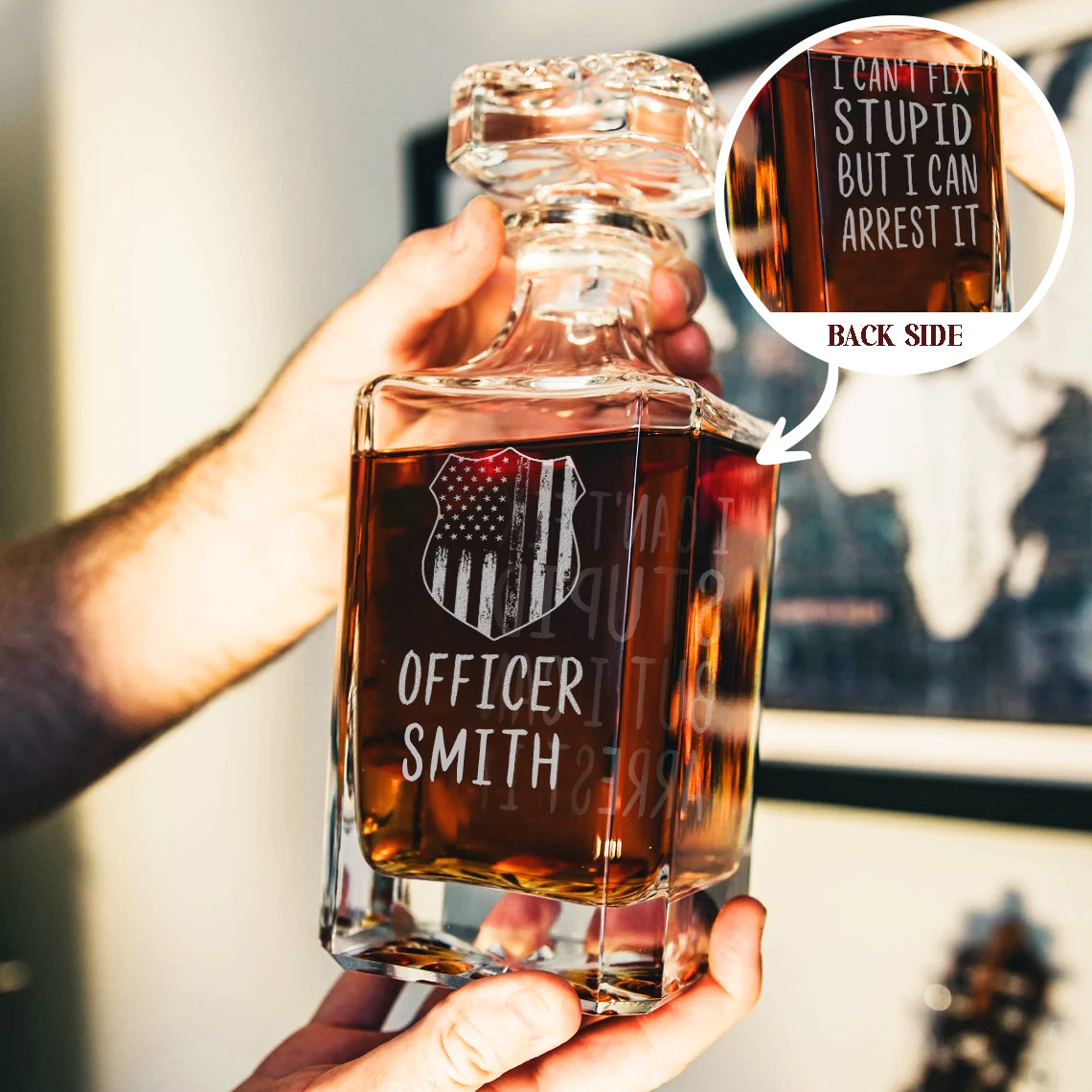 Personalised Decanter Gift set with wooden box and ice cubes, Gift for Police Officer, Law Enforcement