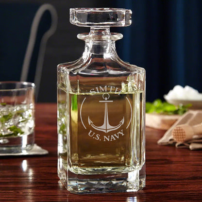 Premium Personalised Decanter Gift Set with wooden box and ice cube, Gift for U.S.Navy