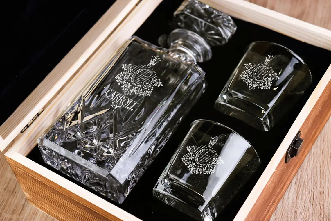 CARROLL F01 Personalized Decanter Set wooden box and Ice 5