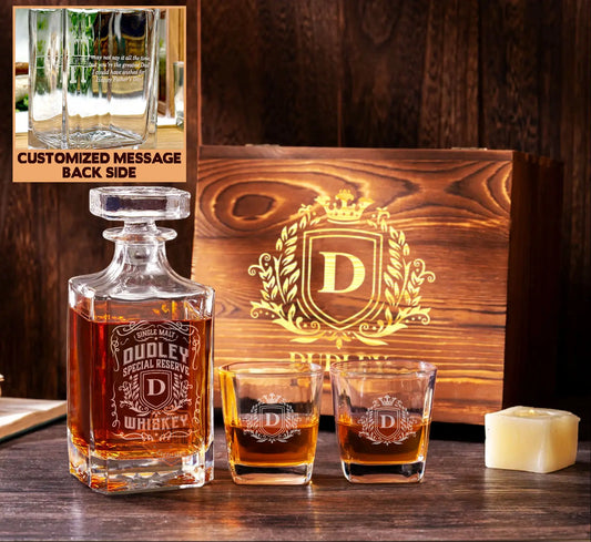 DUDLEY H03 Personalized Decanter Set wooden box and Ice 9