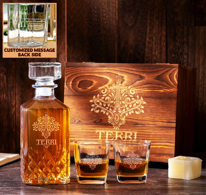 TERRI F01 Personalized Decanter Set wooden box and Ice 5