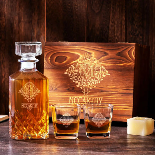 MCCARTHY 13K3 Personalized Decanter Set wooden box and Ice 5