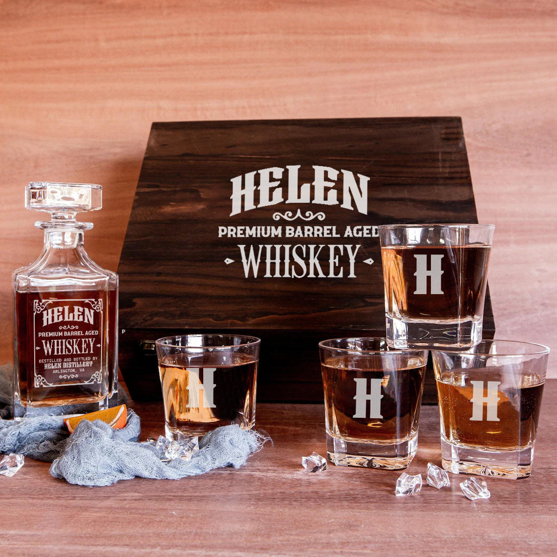 HELEN F01 Personalized Whiskey Decanter Set 6