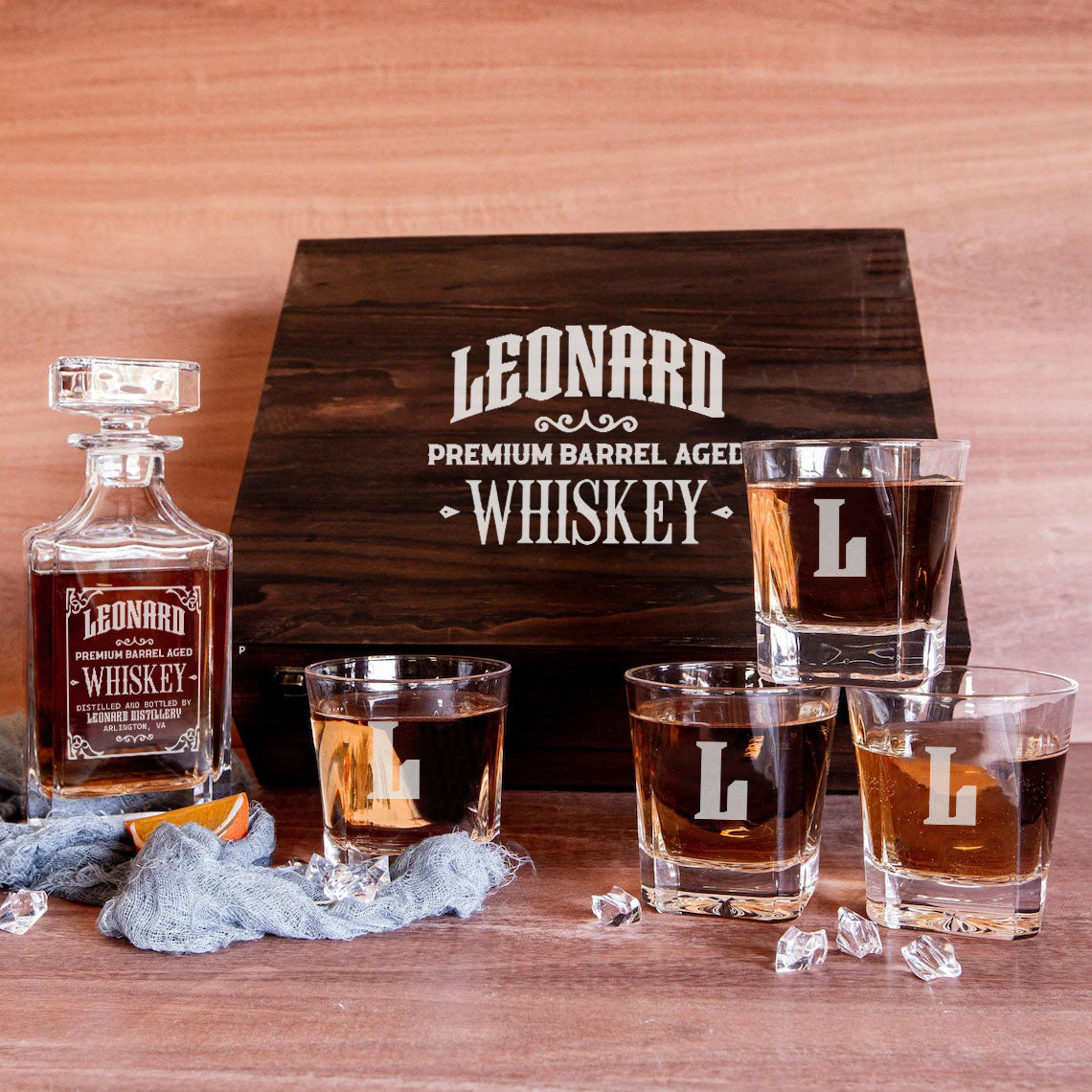 LEONARD F01 Personalized Whiskey Decanter Set 6