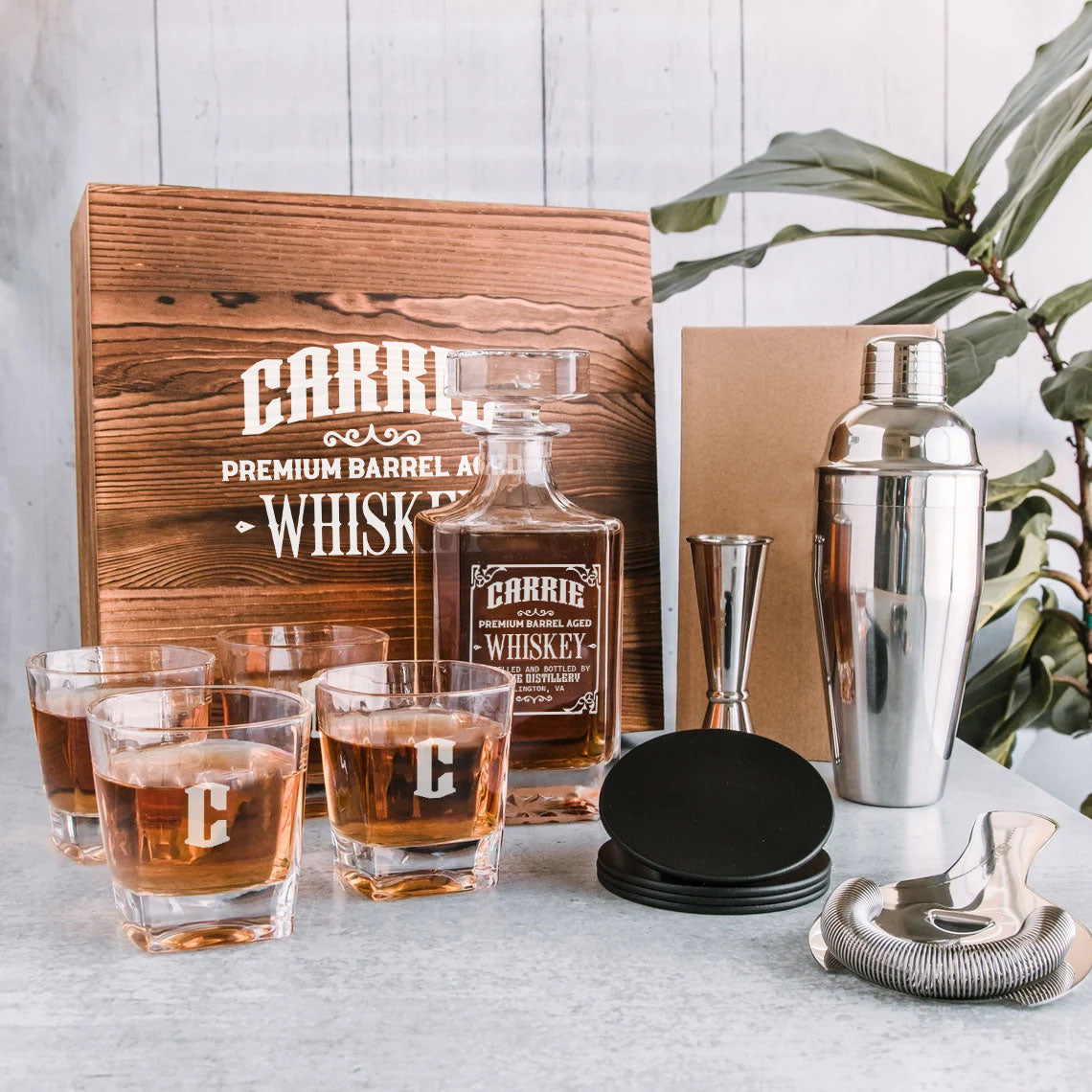 CARRIE F01 Personalized Whiskey Decanter Set 6