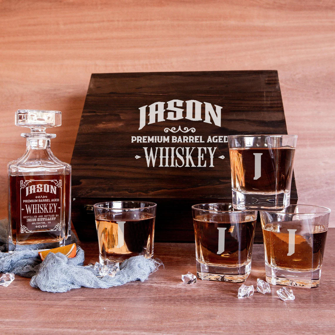 JASON F01 Personalized Whiskey Decanter Set 6