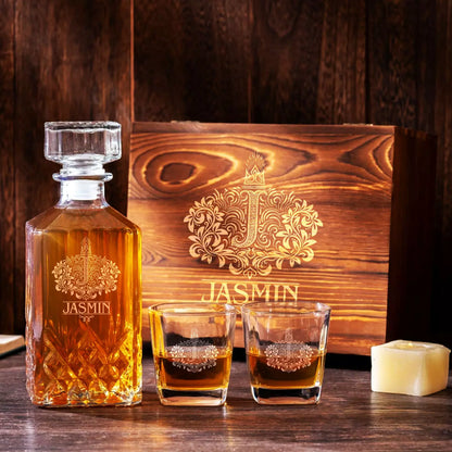 JASMIN 13K3 Personalized Decanter Set wooden box and Ice 5