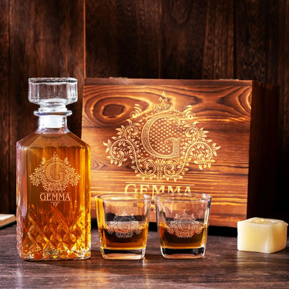 GEMMA 13K4 Personalized Decanter Set wooden box and Ice 5