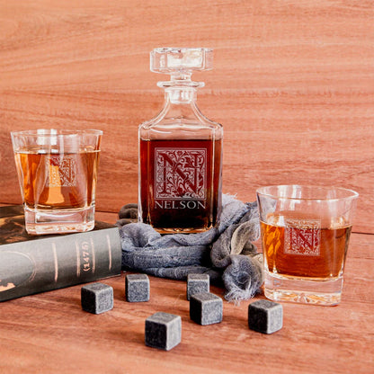 Personalised Whiskey Decanter Set Wooden Box and Stone 7